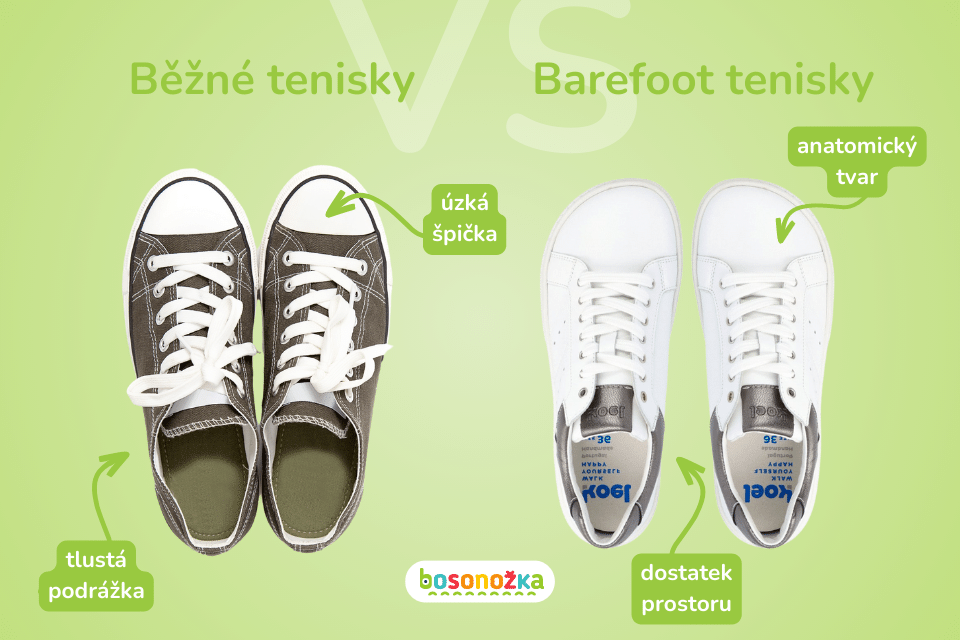 normální tenisky vs barefoot tenisky